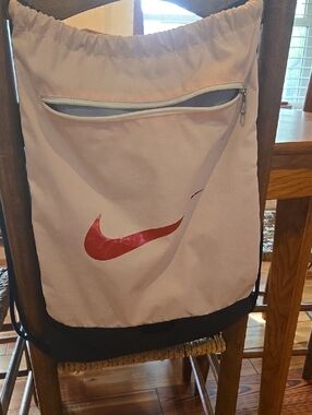 Nike Men’s Light Pink Drawstring Backpack with Red Swoosh